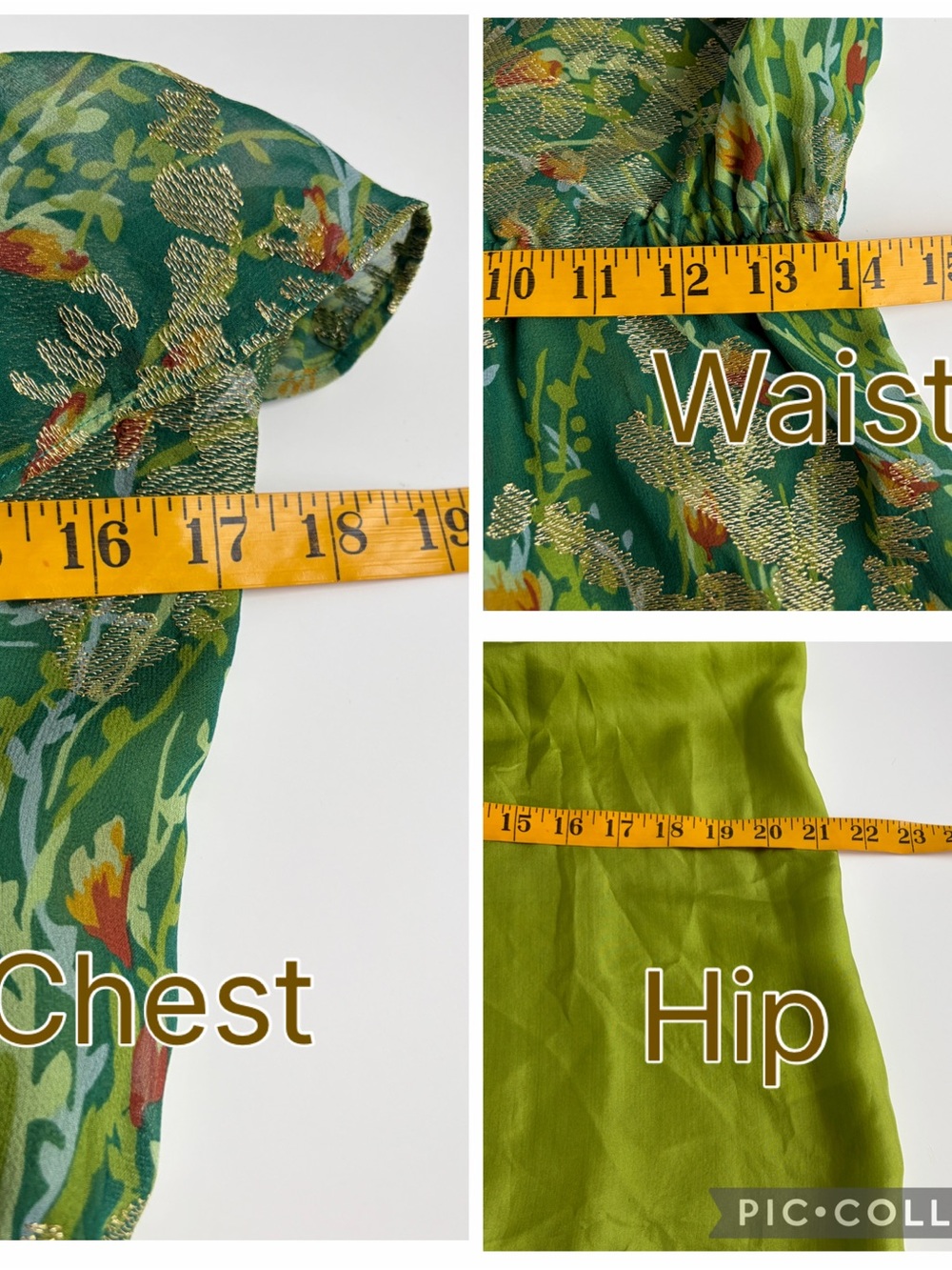 Anthropologie 12th Street 100% Silk Green Gold Ruffle Wedding Guest Dress Medium - Picture 15 of 15